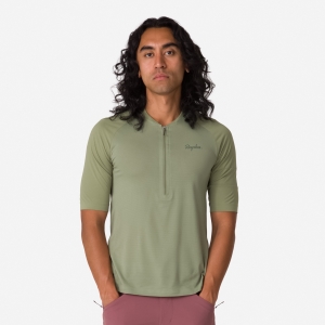 Camiseta Rapha Explore Zip Neck Technical Masculino Verde Oliva Verdes Verde Oliva Escuro Verdes | JWVEY3297